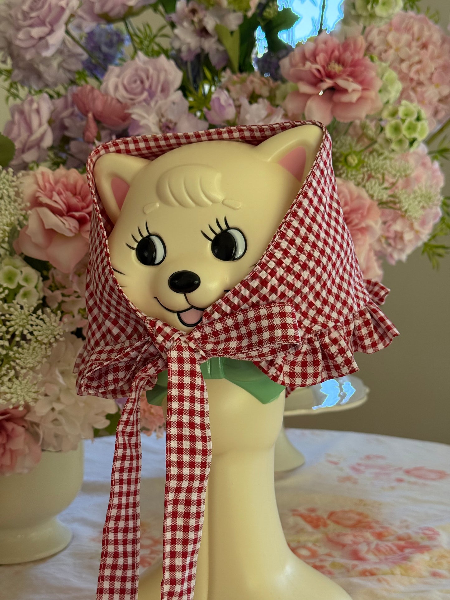 Babushka Scarf - Red Gingham Cotton x Poly