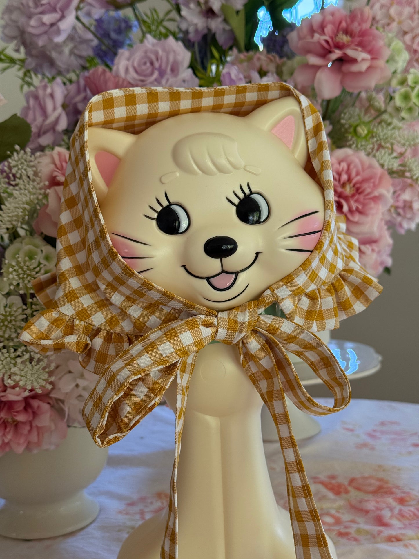 Babushka Scarf - Yellow Gingham Cotton x Poly