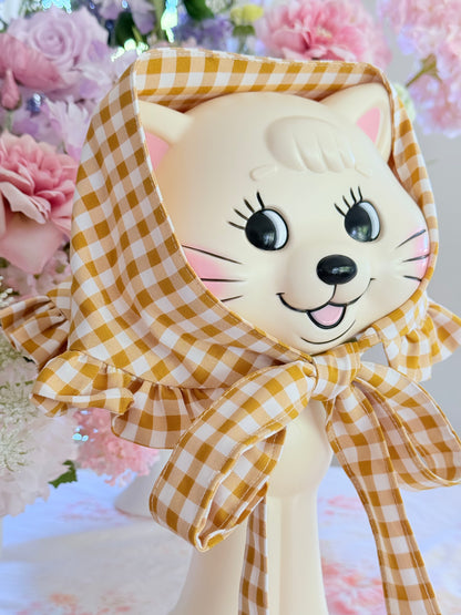 Babushka Scarf - Yellow Gingham Cotton x Poly