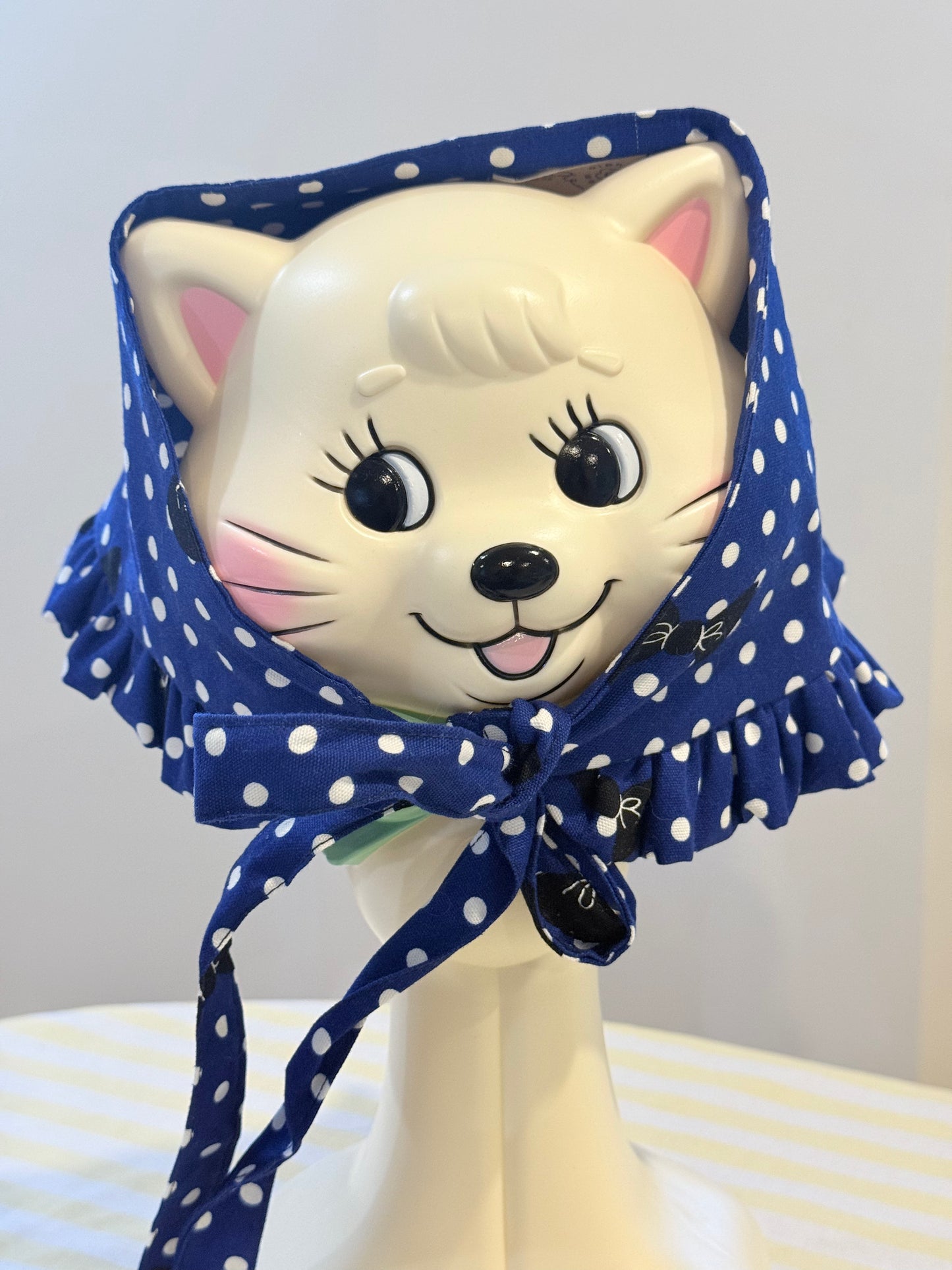 Babushka Scarf - Polka Dot Bows Japanese Cotton