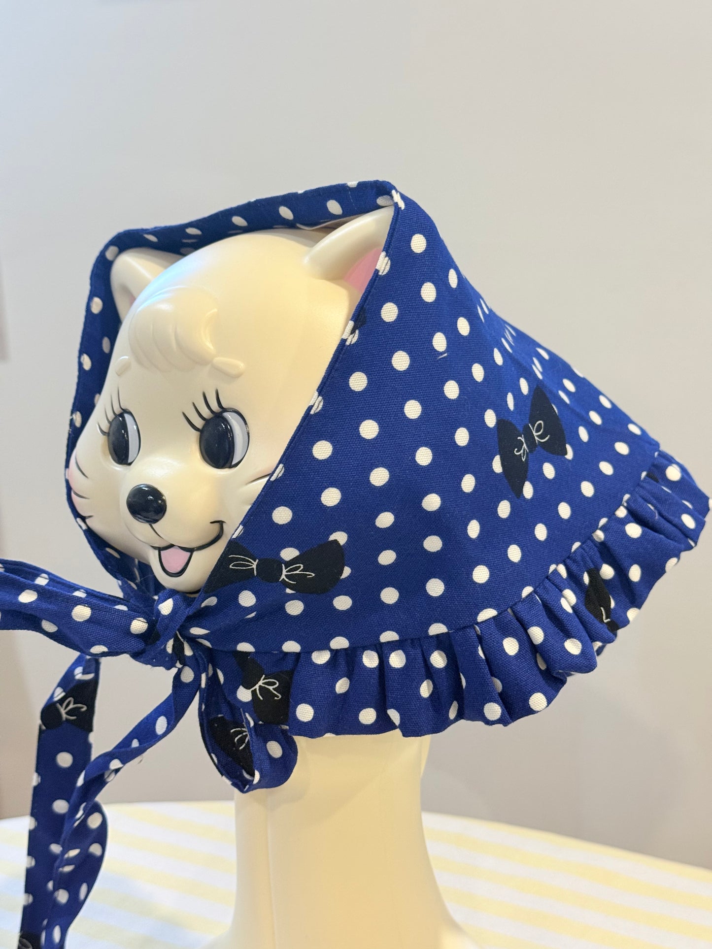 Babushka Scarf - Polka Dot Bows Japanese Cotton