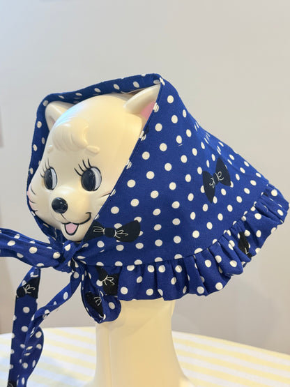 Babushka Scarf - Polka Dot Bows Japanese Cotton