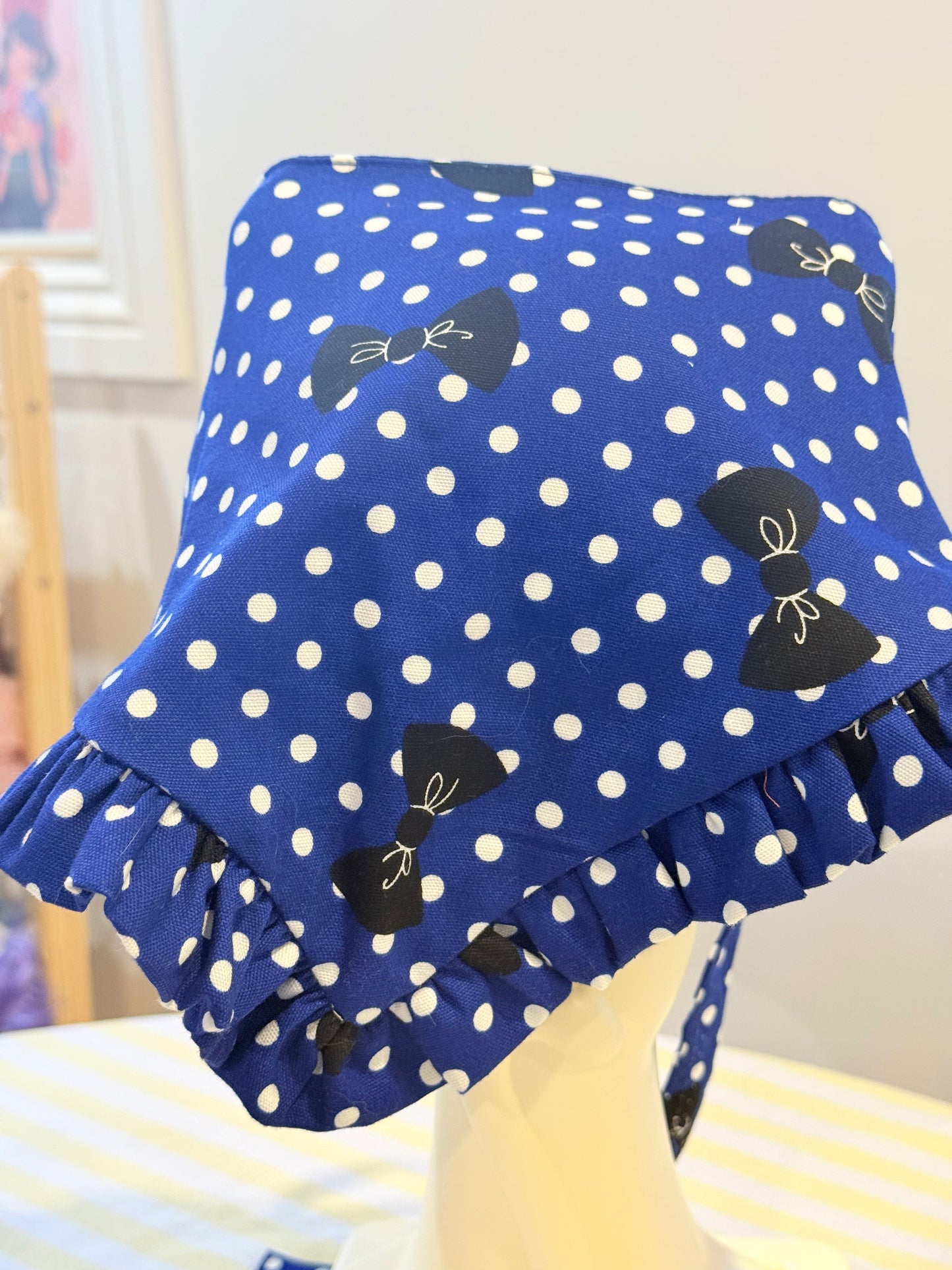 Babushka Scarf - Polka Dot Bows Japanese Cotton