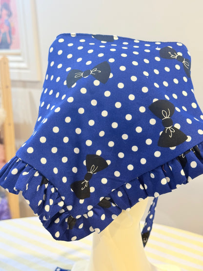 Babushka Scarf - Polka Dot Bows Japanese Cotton