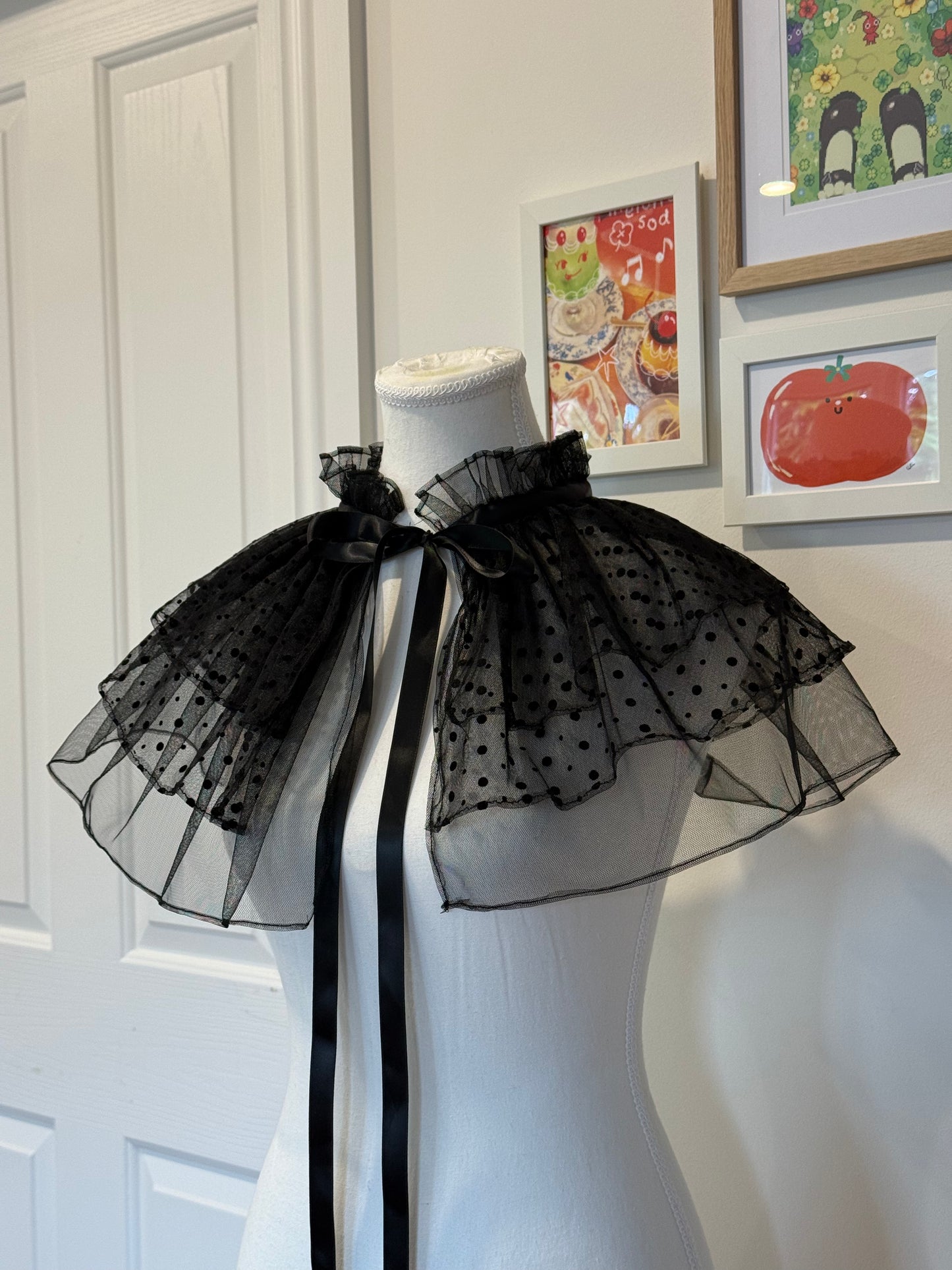 Layered Capelet Collar - Black Dotted Tulle